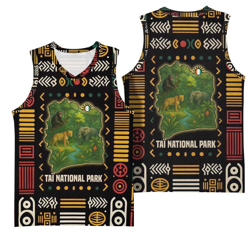 Ivory Coast Basketball Jersey with Taï National Park Wildlife Map Design - Wonder Print Shop