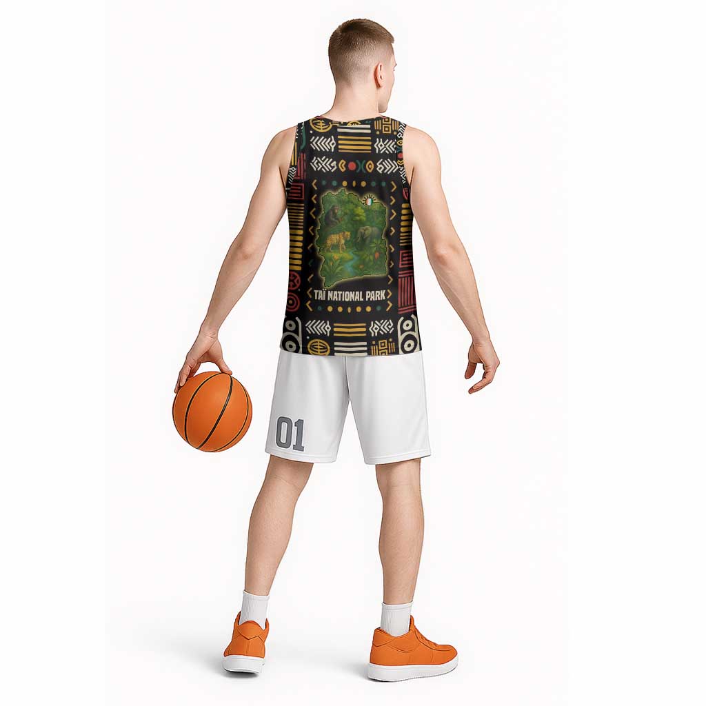 Ivory Coast Basketball Jersey with Taï National Park Wildlife Map Design - Wonder Print Shop