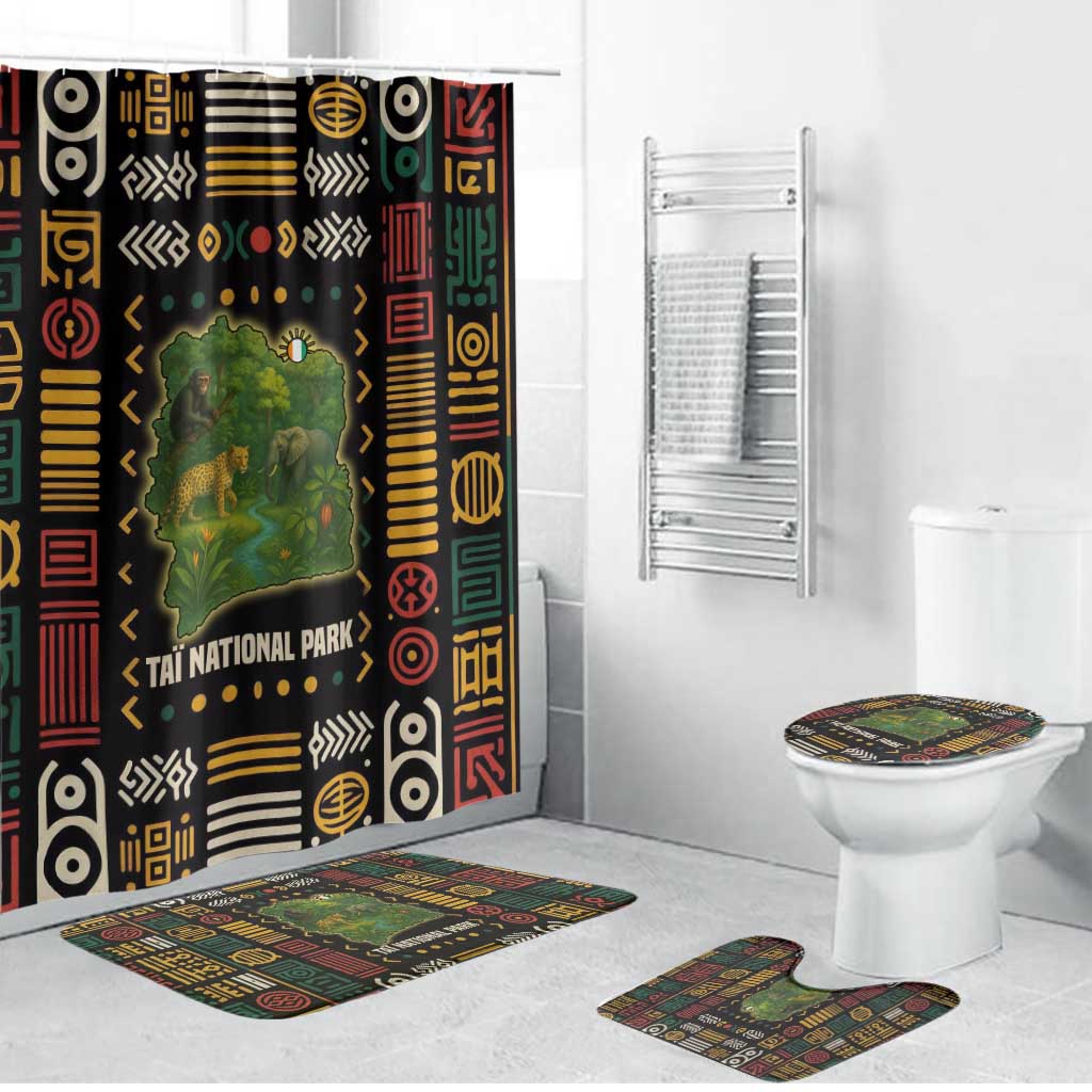 Ivory Coast Bathroom Set with Taï National Park Wildlife Map Design - Wonder Print Shop