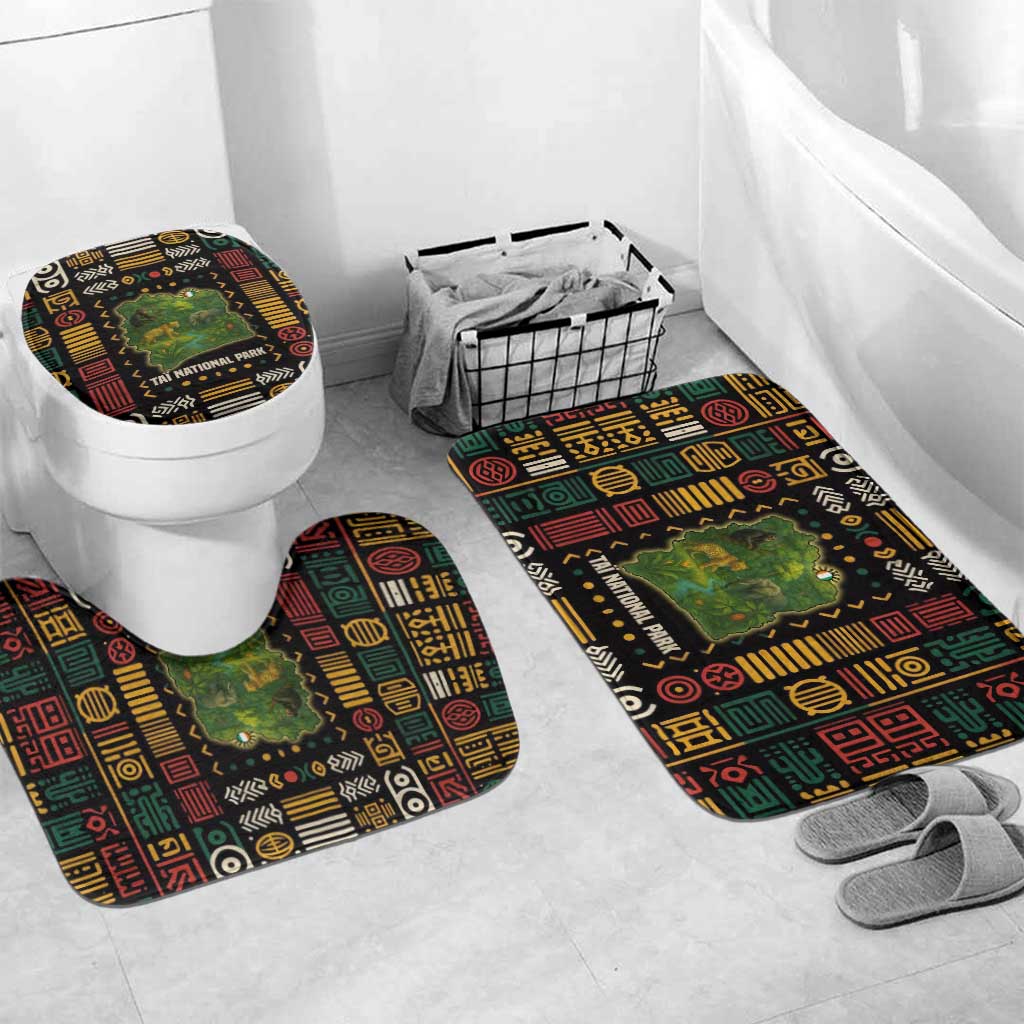 Ivory Coast Bathroom Set with Taï National Park Wildlife Map Design - Wonder Print Shop