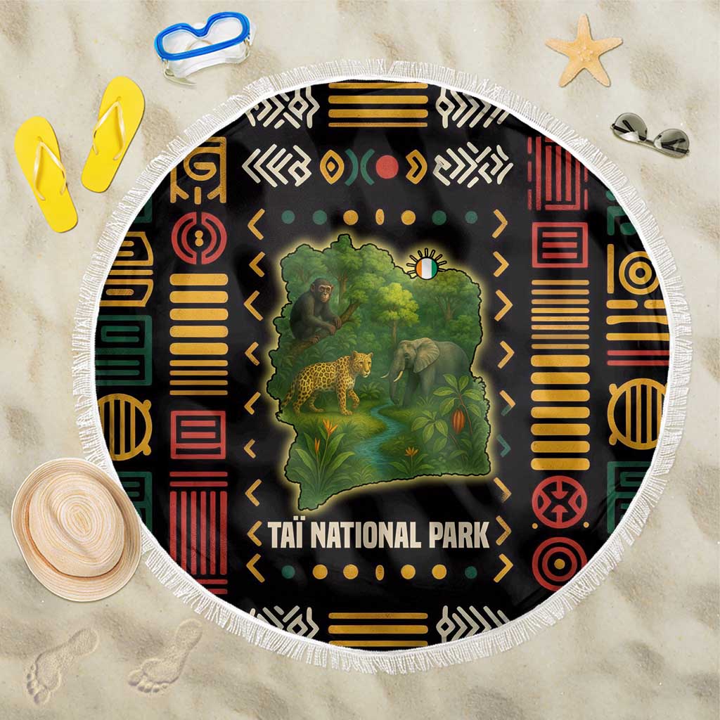 Ivory Coast Beach Blanket with Taï National Park Wildlife Map Design - Wonder Print Shop