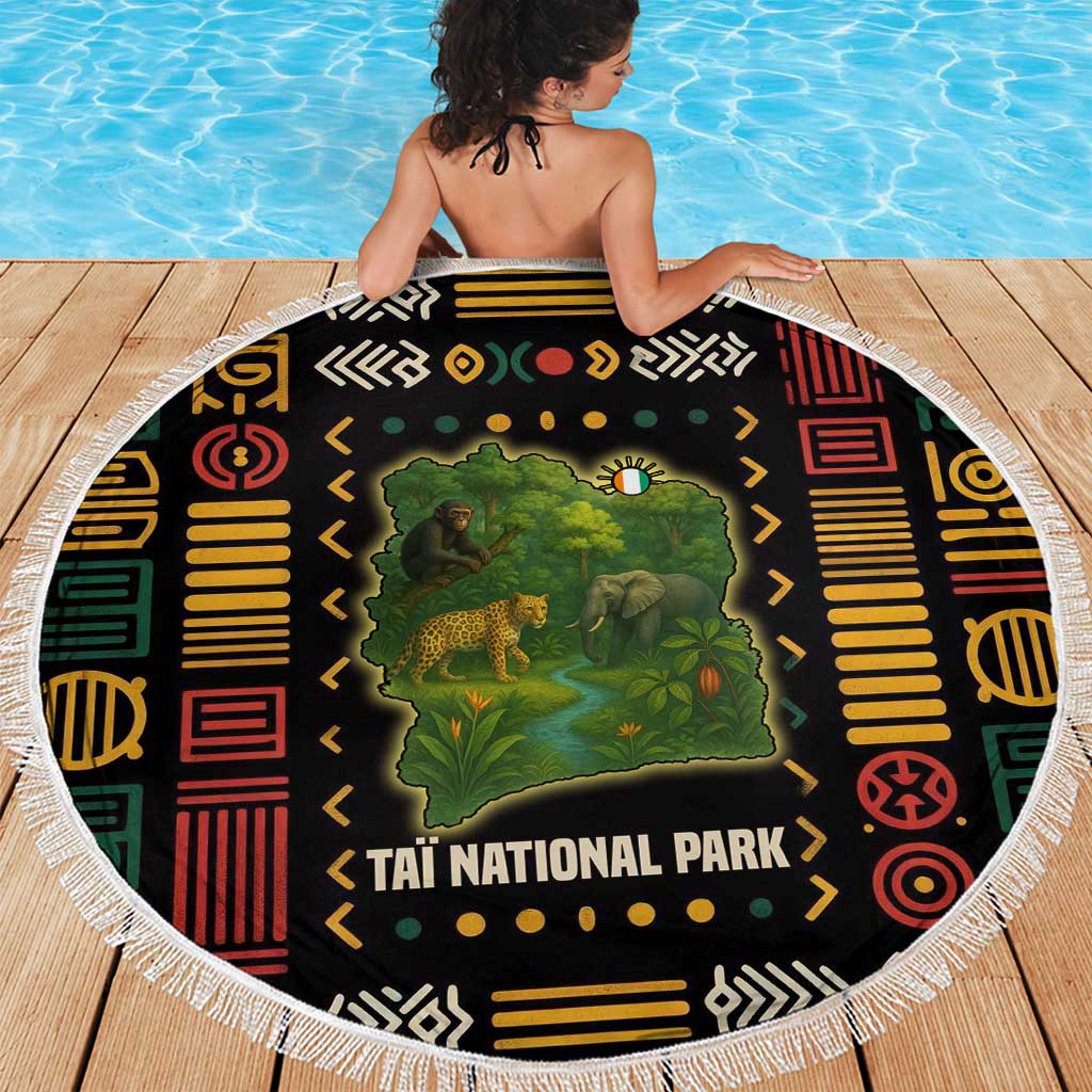 Ivory Coast Beach Blanket with Taï National Park Wildlife Map Design - Wonder Print Shop