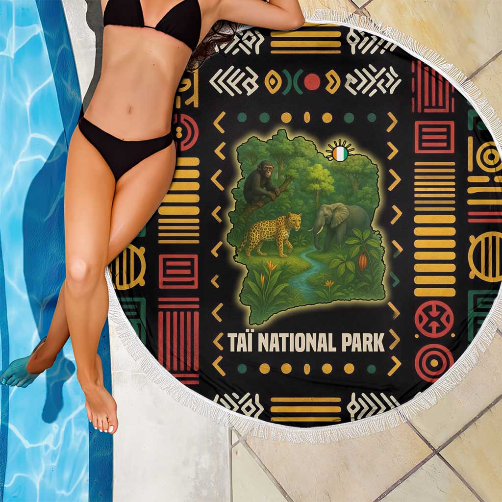 Ivory Coast Beach Blanket with Taï National Park Wildlife Map Design - Wonder Print Shop