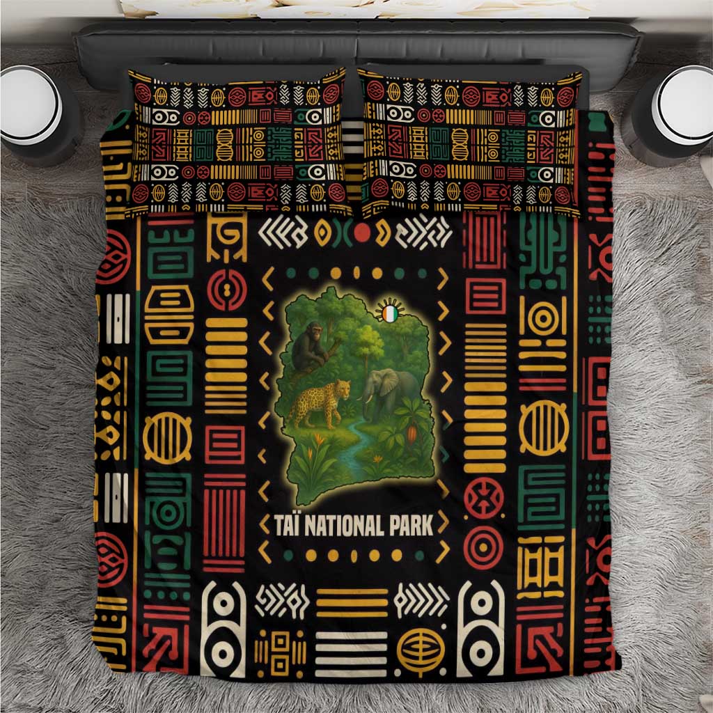 Ivory Coast Bedding Set with Taï National Park Wildlife Map Design - Wonder Print Shop