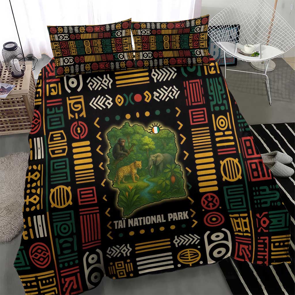 Ivory Coast Bedding Set with Taï National Park Wildlife Map Design - Wonder Print Shop
