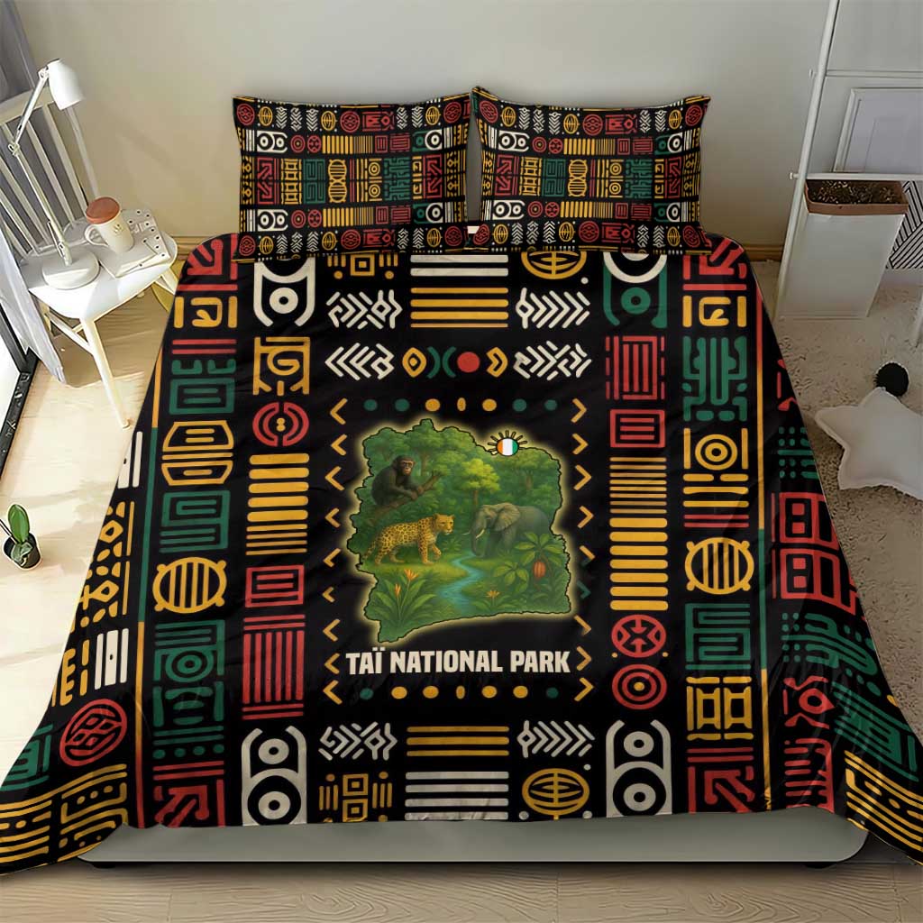 Ivory Coast Bedding Set with Taï National Park Wildlife Map Design - Wonder Print Shop