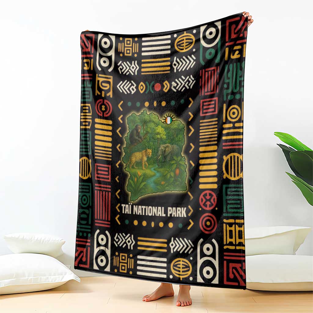 Ivory Coast Blanket with Taï National Park Wildlife Map Design - Wonder Print Shop