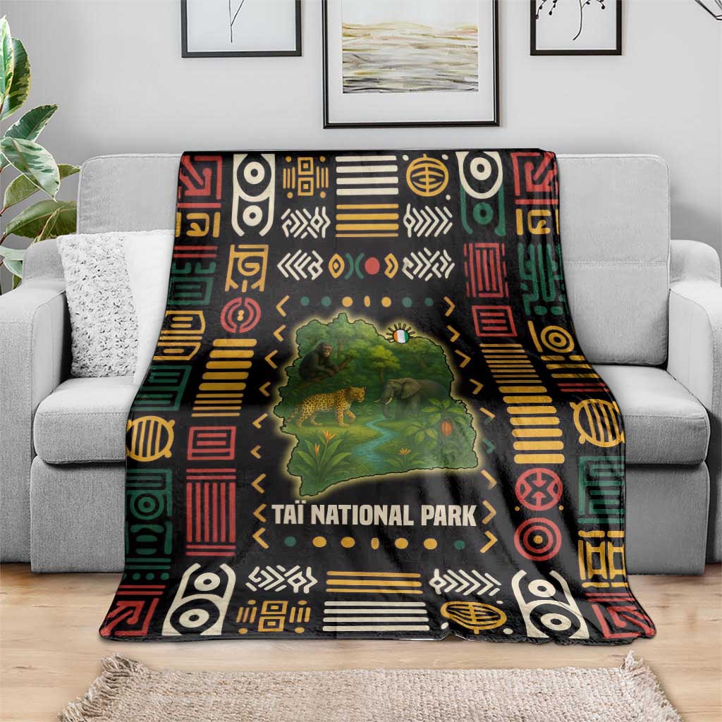 Ivory Coast Blanket with Taï National Park Wildlife Map Design - Wonder Print Shop