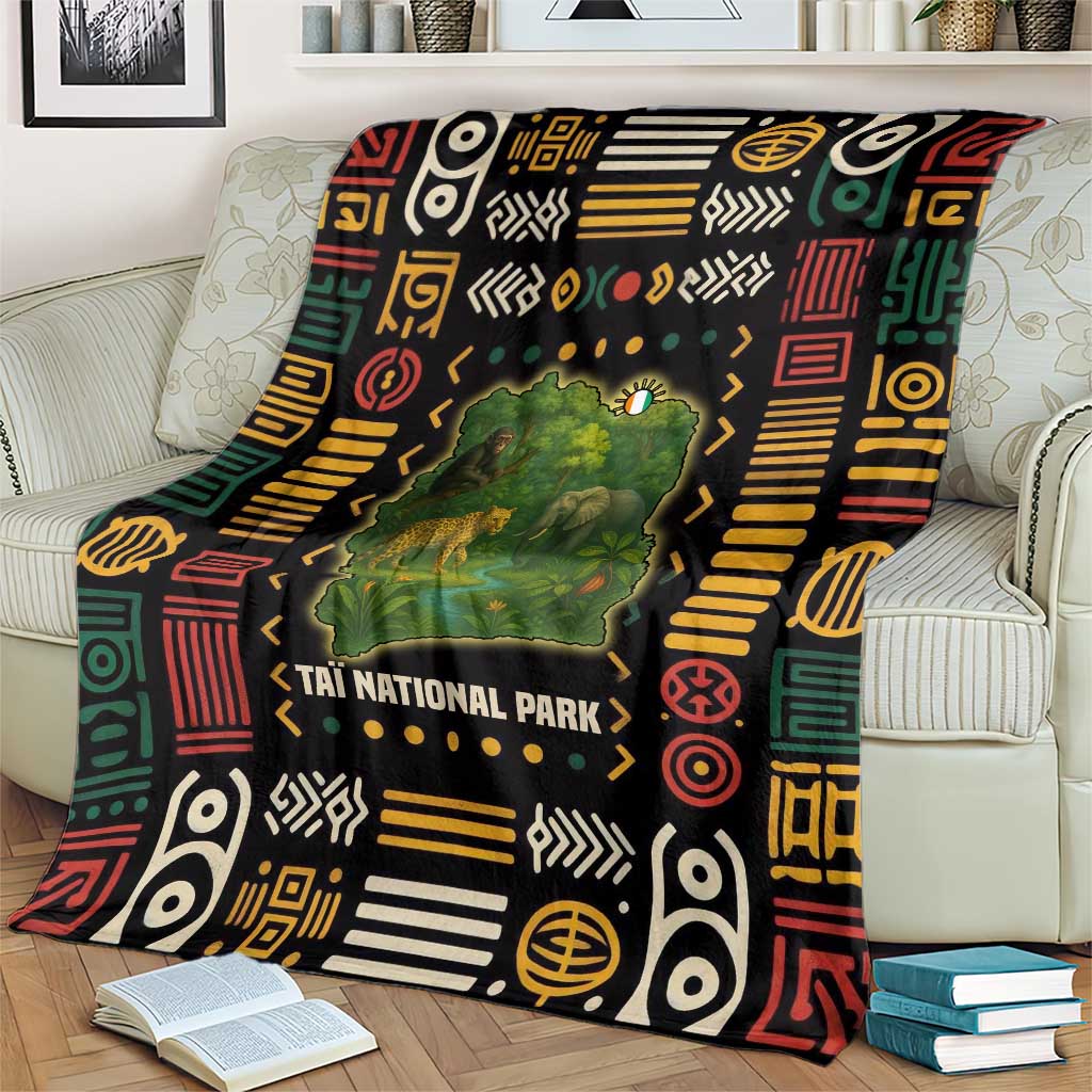 Ivory Coast Blanket with Taï National Park Wildlife Map Design - Wonder Print Shop