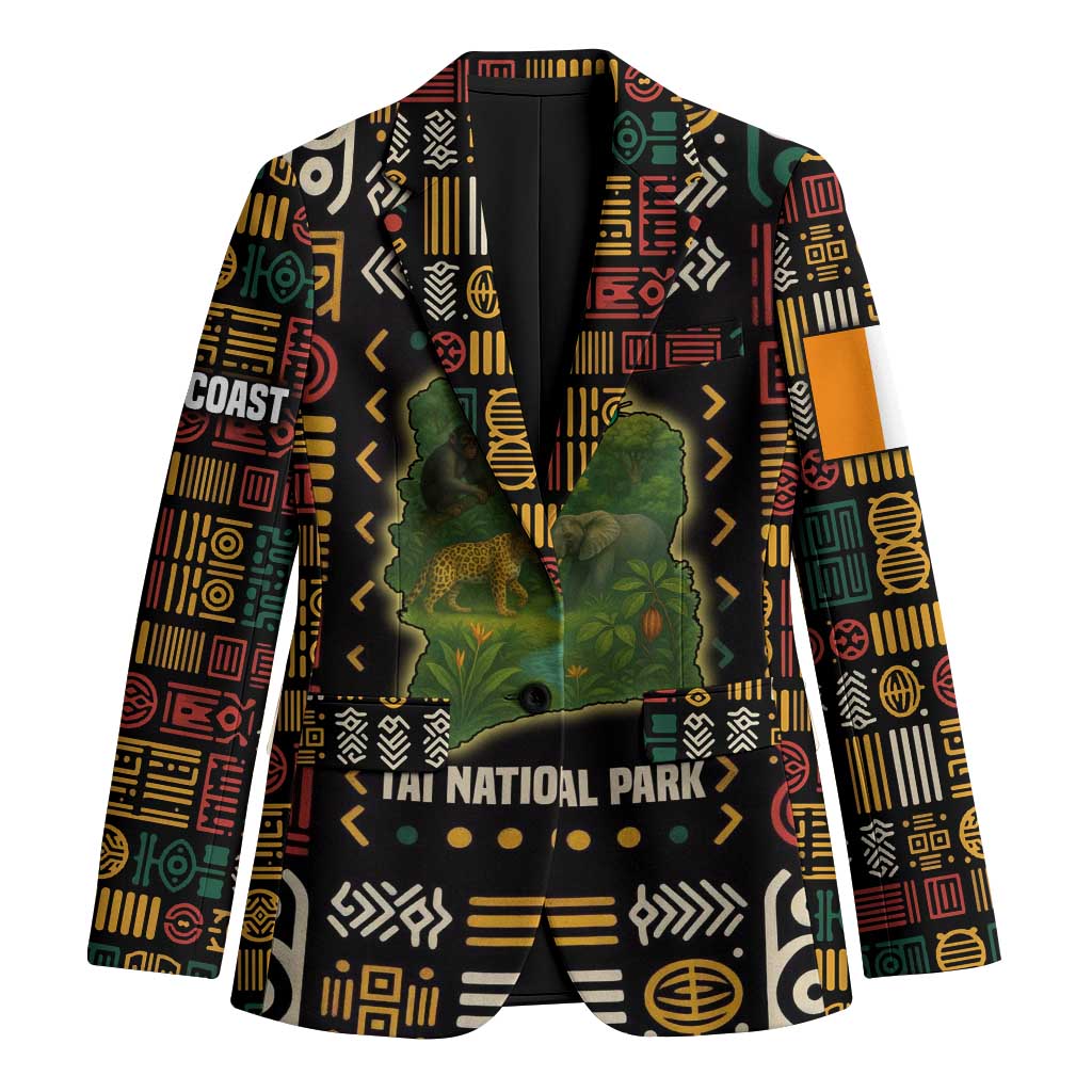 Ivory Coast Blazer with Taï National Park Wildlife Map Design - Wonder Print Shop