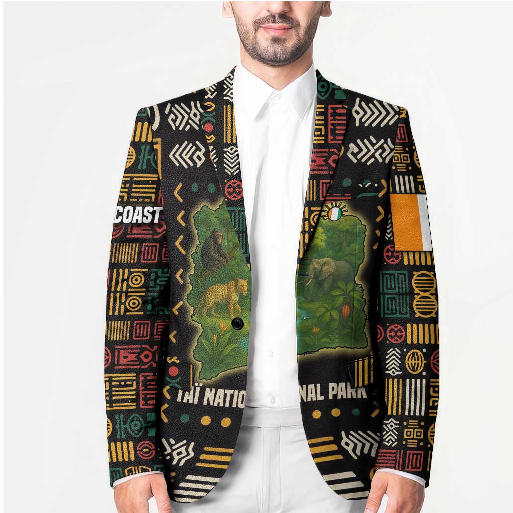 Ivory Coast Blazer with Taï National Park Wildlife Map Design - Wonder Print Shop