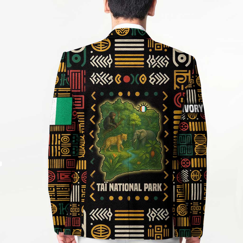 Ivory Coast Blazer with Taï National Park Wildlife Map Design - Wonder Print Shop