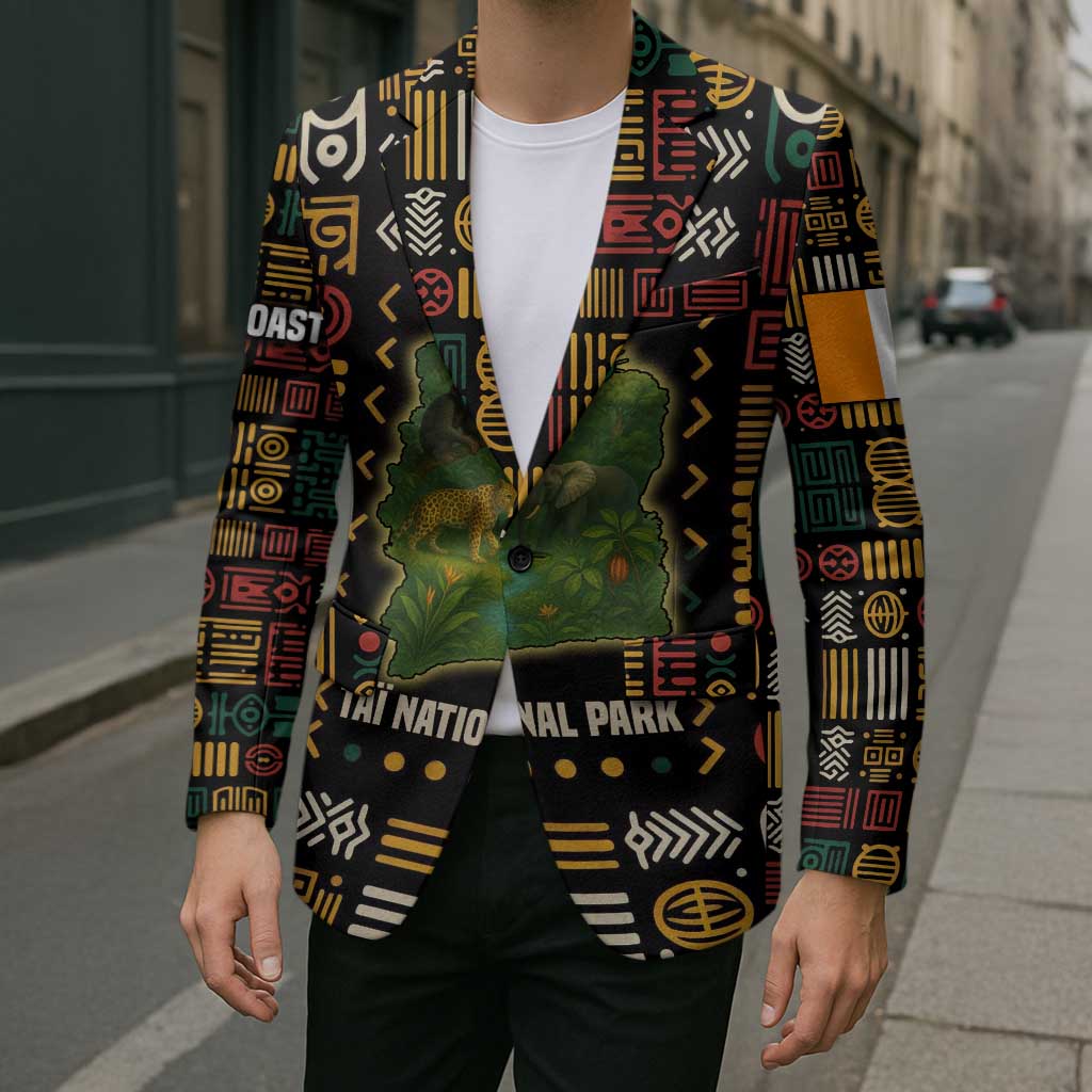 Ivory Coast Blazer with Taï National Park Wildlife Map Design - Wonder Print Shop