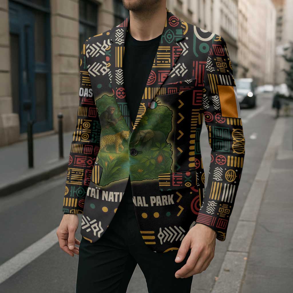 Ivory Coast Blazer with Taï National Park Wildlife Map Design - Wonder Print Shop