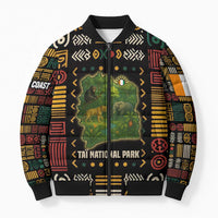 Ivory Coast Bomber Puffer Jacket with Taï National Park Wildlife Map Design - Wonder Print Shop