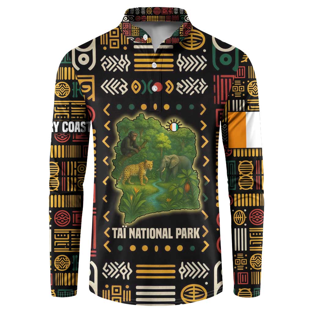 Ivory Coast Button Sweatshirt with Taï National Park Wildlife Map Design - Wonder Print Shop