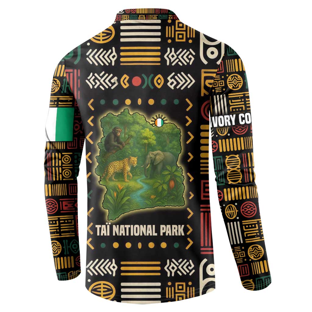 Ivory Coast Button Sweatshirt with Taï National Park Wildlife Map Design - Wonder Print Shop