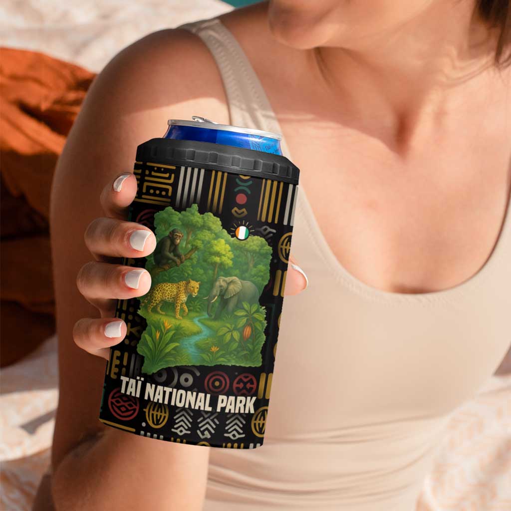 Ivory Coast 4 in 1 Can Cooler Tumbler with Taï National Park Wildlife Map Design - Wonder Print Shop