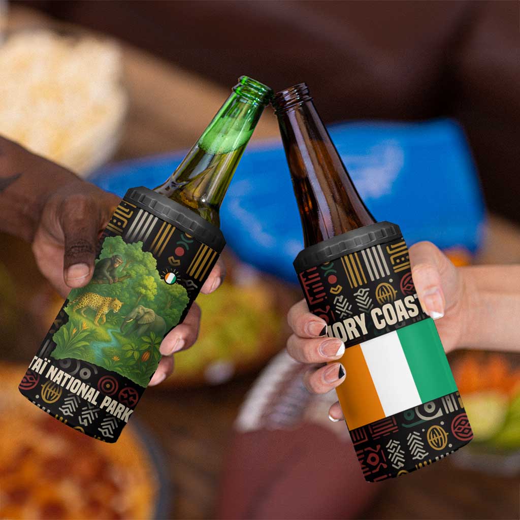 Ivory Coast 4 in 1 Can Cooler Tumbler with Taï National Park Wildlife Map Design - Wonder Print Shop