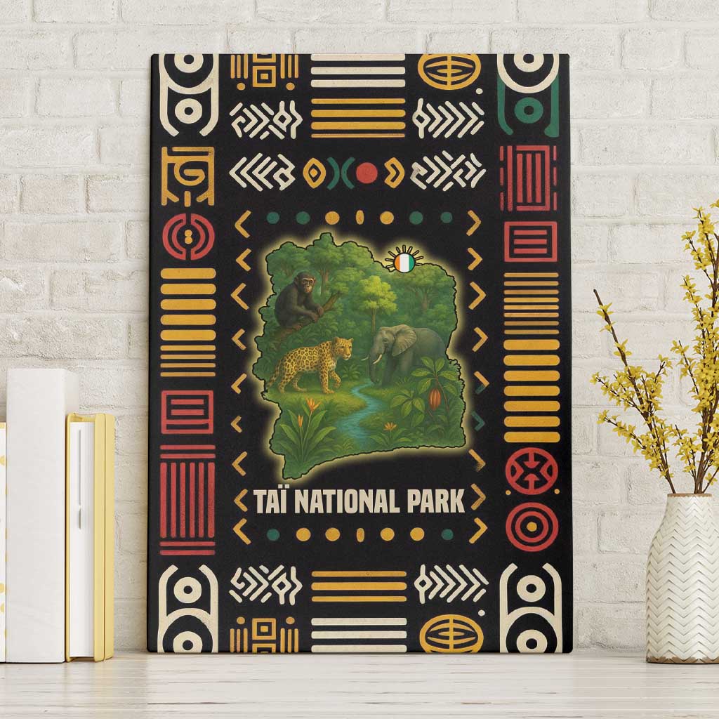 Ivory Coast Canvas Wall Art with Taï National Park Wildlife Map Design - Wonder Print Shop