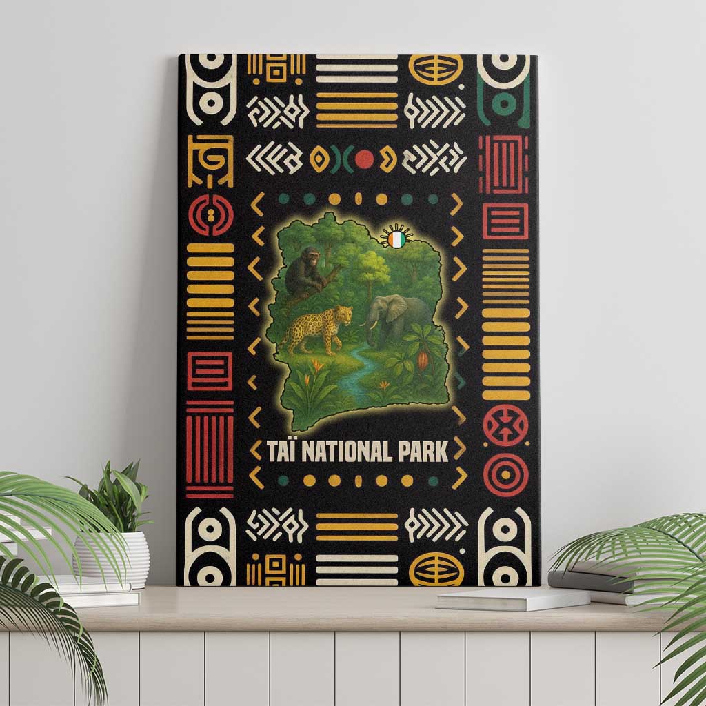 Ivory Coast Canvas Wall Art with Taï National Park Wildlife Map Design - Wonder Print Shop