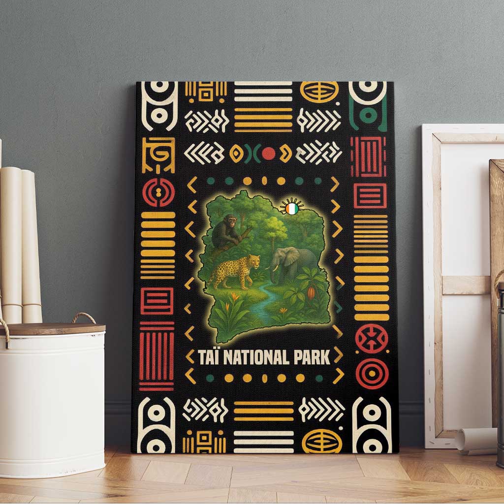Ivory Coast Canvas Wall Art with Taï National Park Wildlife Map Design - Wonder Print Shop