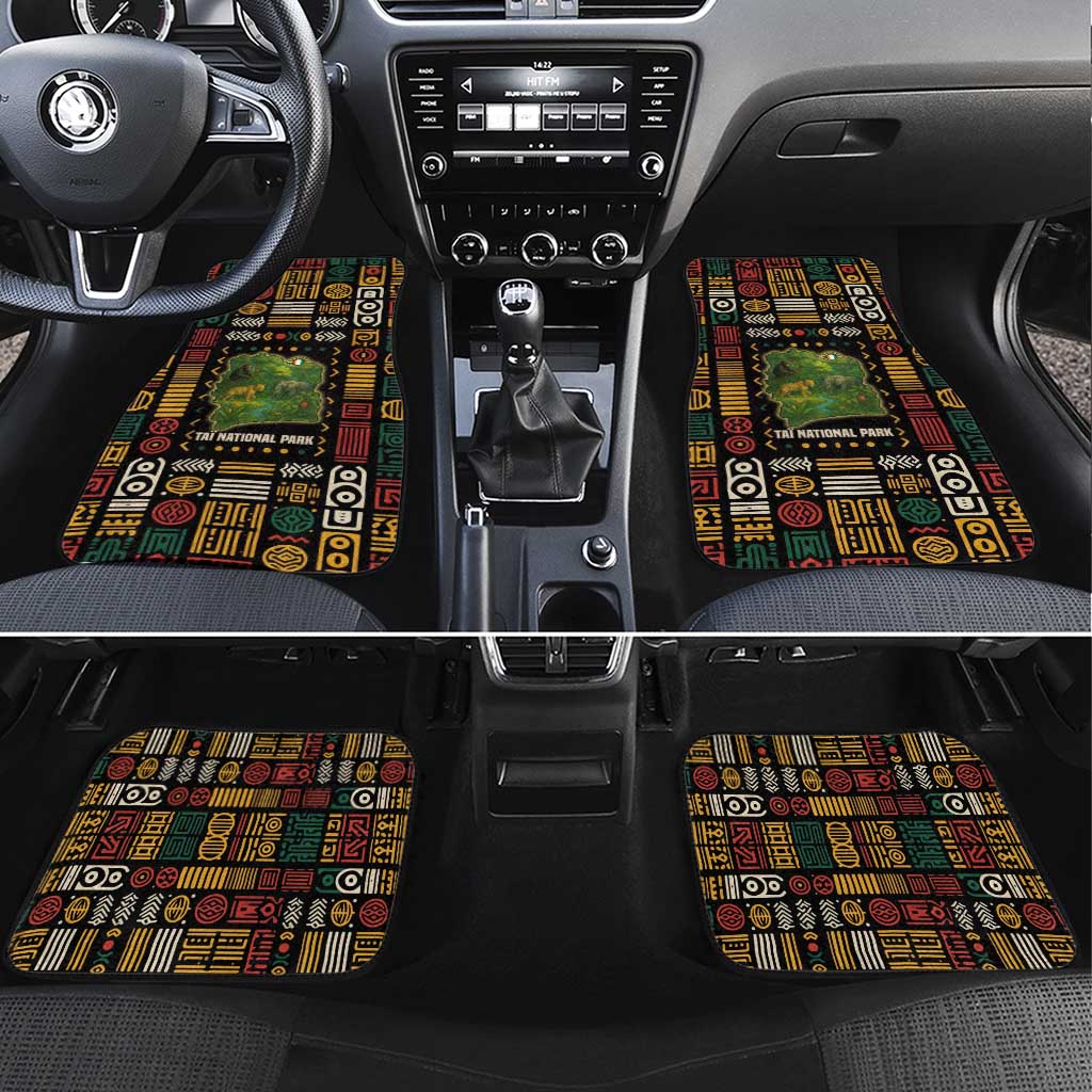 Ivory Coast Car Mats with Taï National Park Wildlife Map Design - Wonder Print Shop