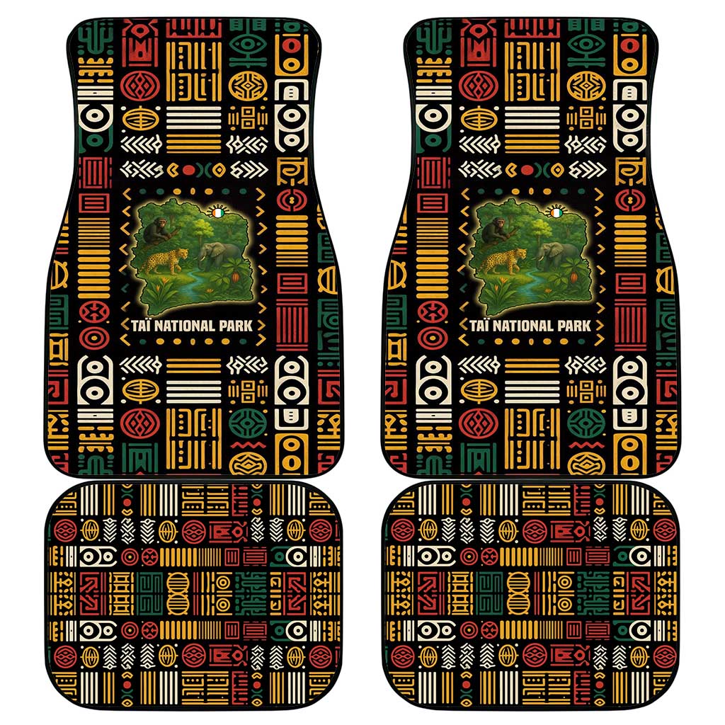 Ivory Coast Car Mats with Taï National Park Wildlife Map Design - Wonder Print Shop