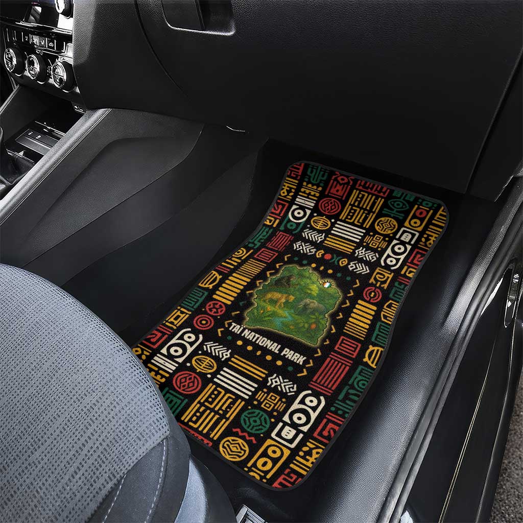 Ivory Coast Car Mats with Taï National Park Wildlife Map Design - Wonder Print Shop