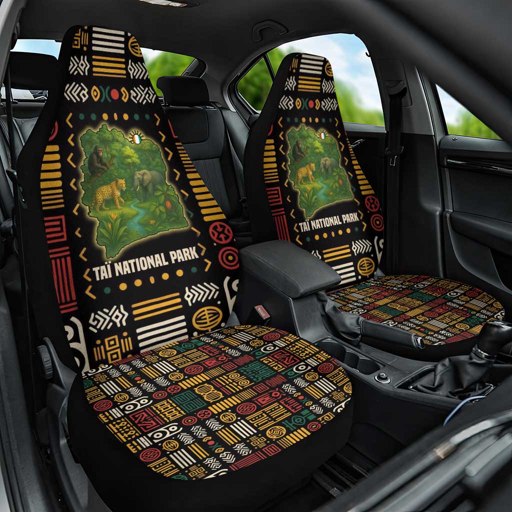 Ivory Coast Car Seat Cover with Taï National Park Wildlife Map Design - Wonder Print Shop