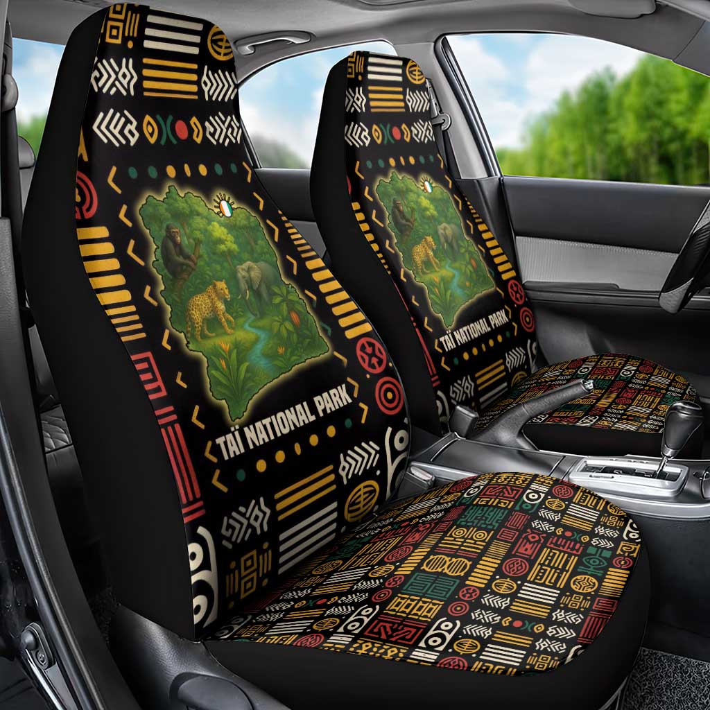 Ivory Coast Car Seat Cover with Taï National Park Wildlife Map Design - Wonder Print Shop