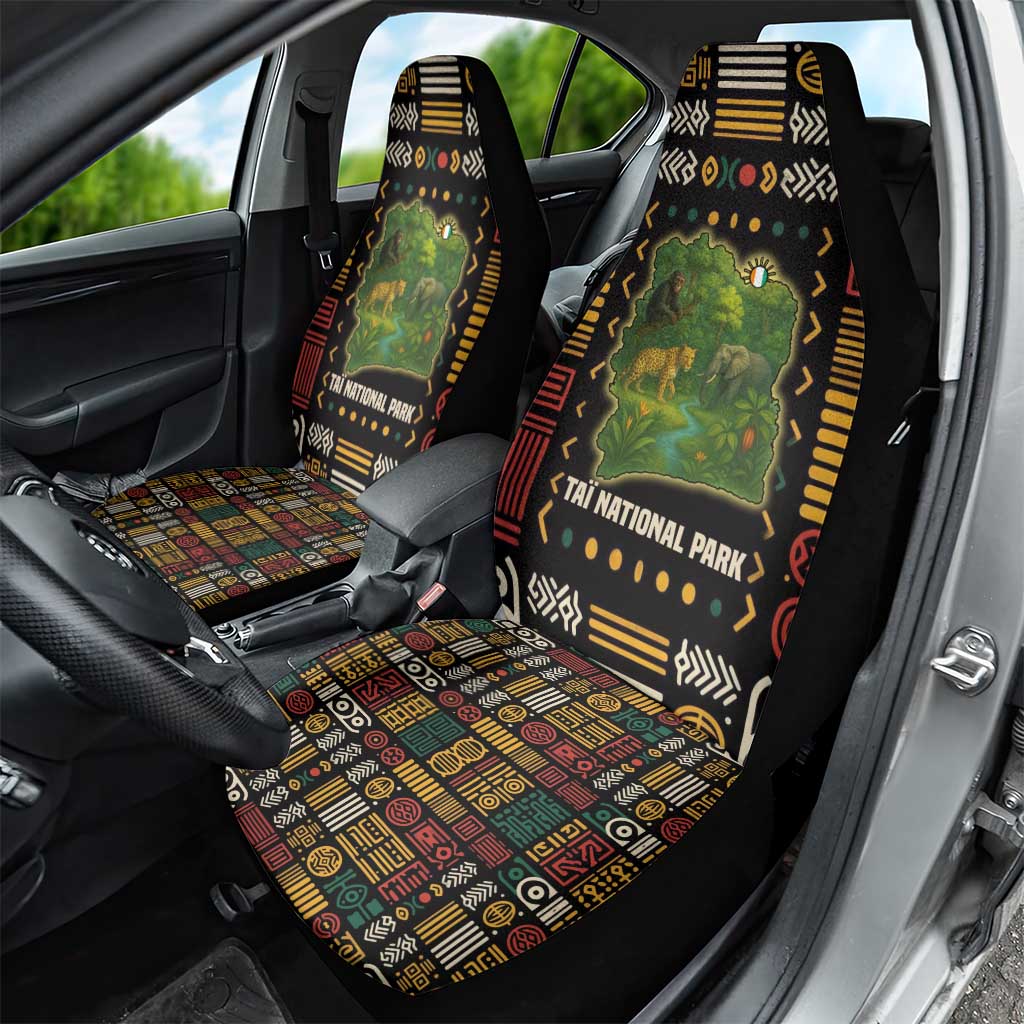 Ivory Coast Car Seat Cover with Taï National Park Wildlife Map Design - Wonder Print Shop
