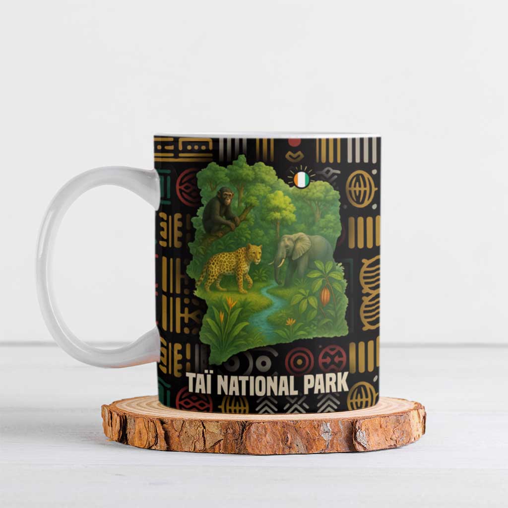 Ivory Coast Ceramic Mug with Taï National Park Wildlife Map Design - Wonder Print Shop
