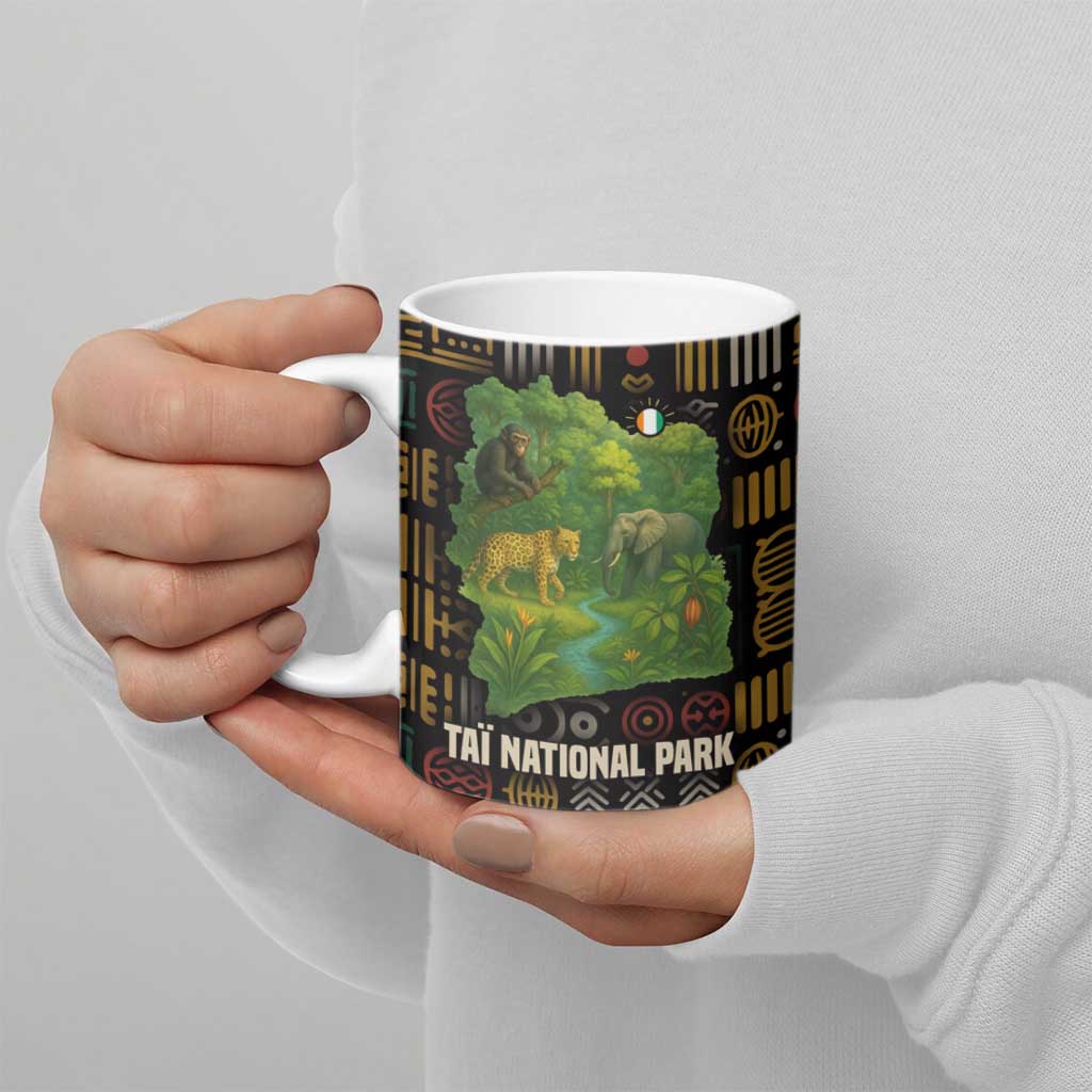 Ivory Coast Ceramic Mug with Taï National Park Wildlife Map Design - Wonder Print Shop