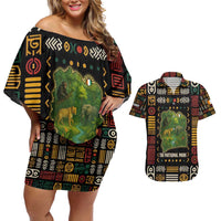Ivory Coast Couples Matching Off Shoulder Short Dress and Hawaiian Shirt with Taï National Park Wildlife Map Design - Wonder Print Shop