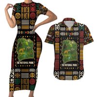 Ivory Coast Couples Matching Short Sleeve Bodycon Dress and Hawaiian Shirt with Taï National Park Wildlife Map Design - Wonder Print Shop