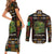 Ivory Coast Couples Matching Short Sleeve Bodycon Dress and Long Sleeve Button Shirt with Taï National Park Wildlife Map Design - Wonder Print Shop