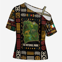 Ivory Coast Cross Shoulder Shirt with Taï National Park Wildlife Map Design - Wonder Print Shop