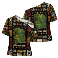 Ivory Coast Cross Shoulder Shirt with Taï National Park Wildlife Map Design - Wonder Print Shop