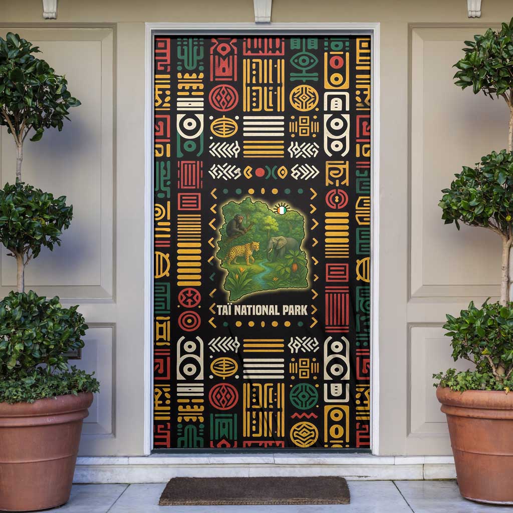 Ivory Coast Door Cover with Taï National Park Wildlife Map Design - Wonder Print Shop