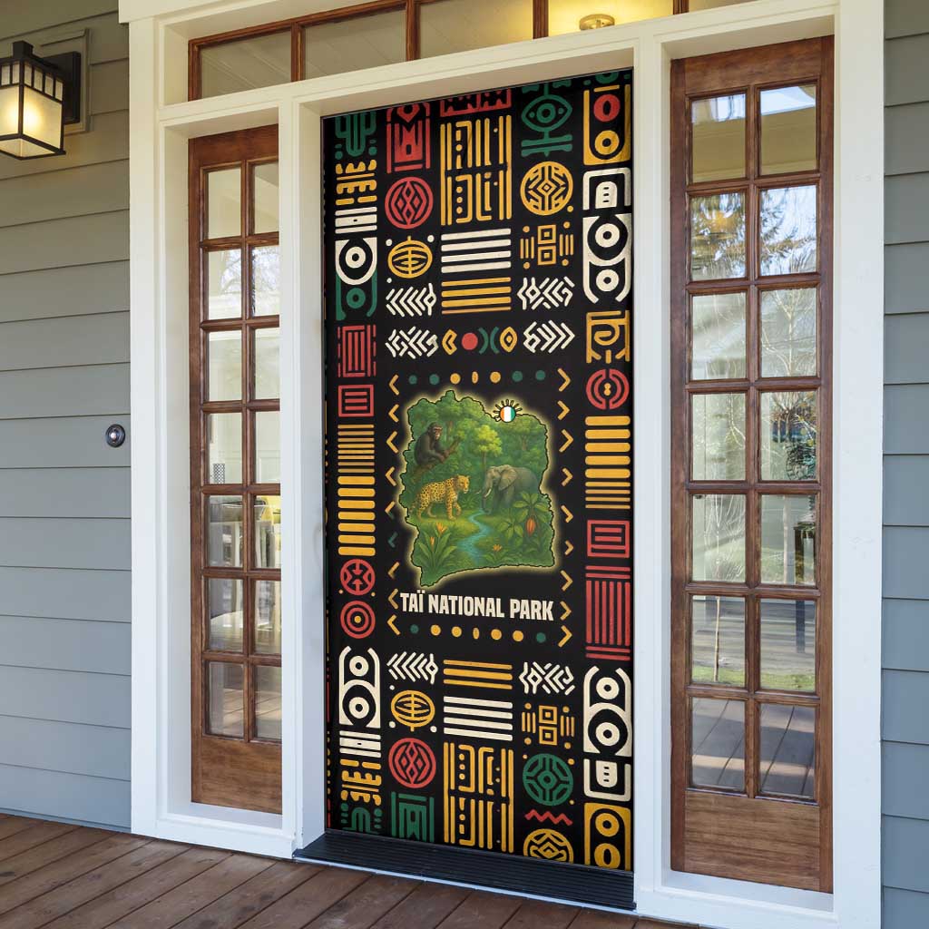 Ivory Coast Door Cover with Taï National Park Wildlife Map Design - Wonder Print Shop