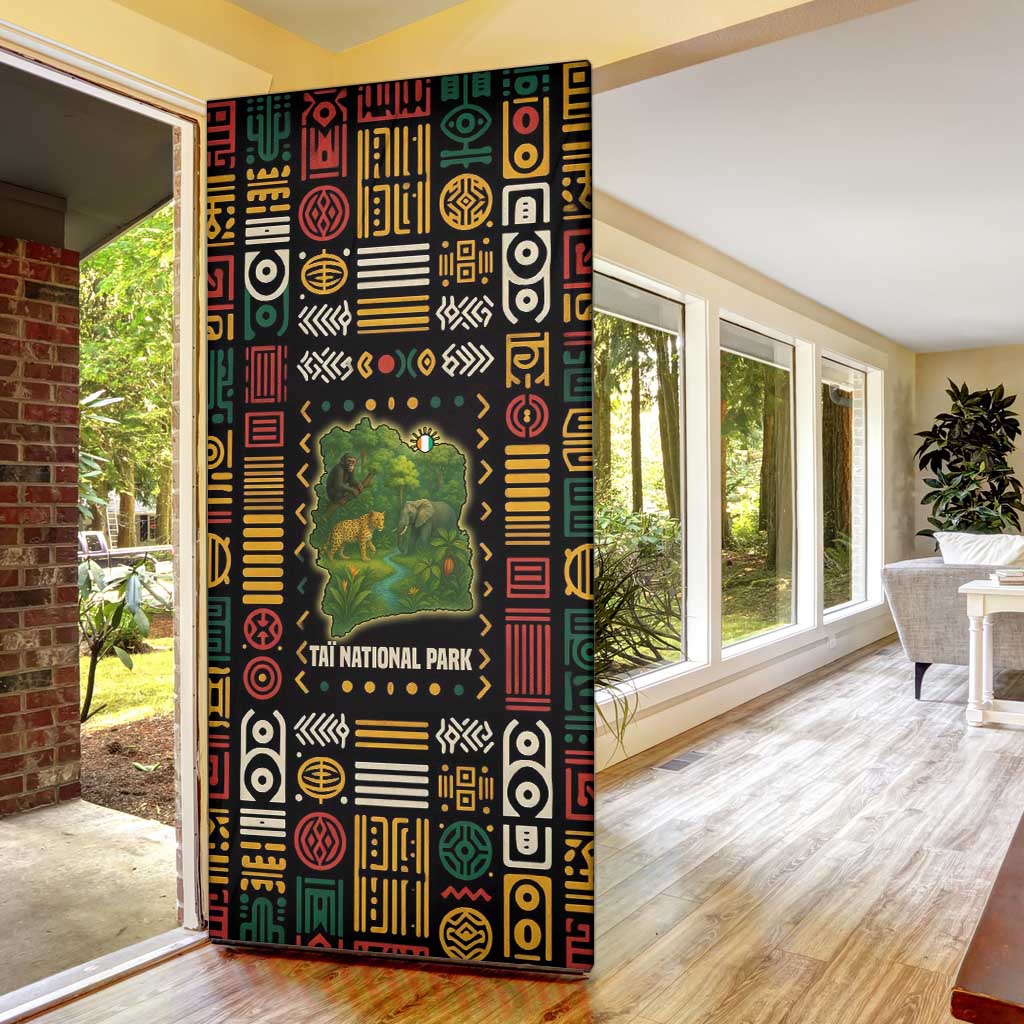 Ivory Coast Door Cover with Taï National Park Wildlife Map Design - Wonder Print Shop
