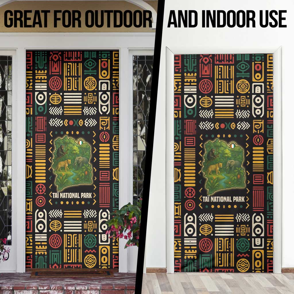 Ivory Coast Door Cover with Taï National Park Wildlife Map Design - Wonder Print Shop