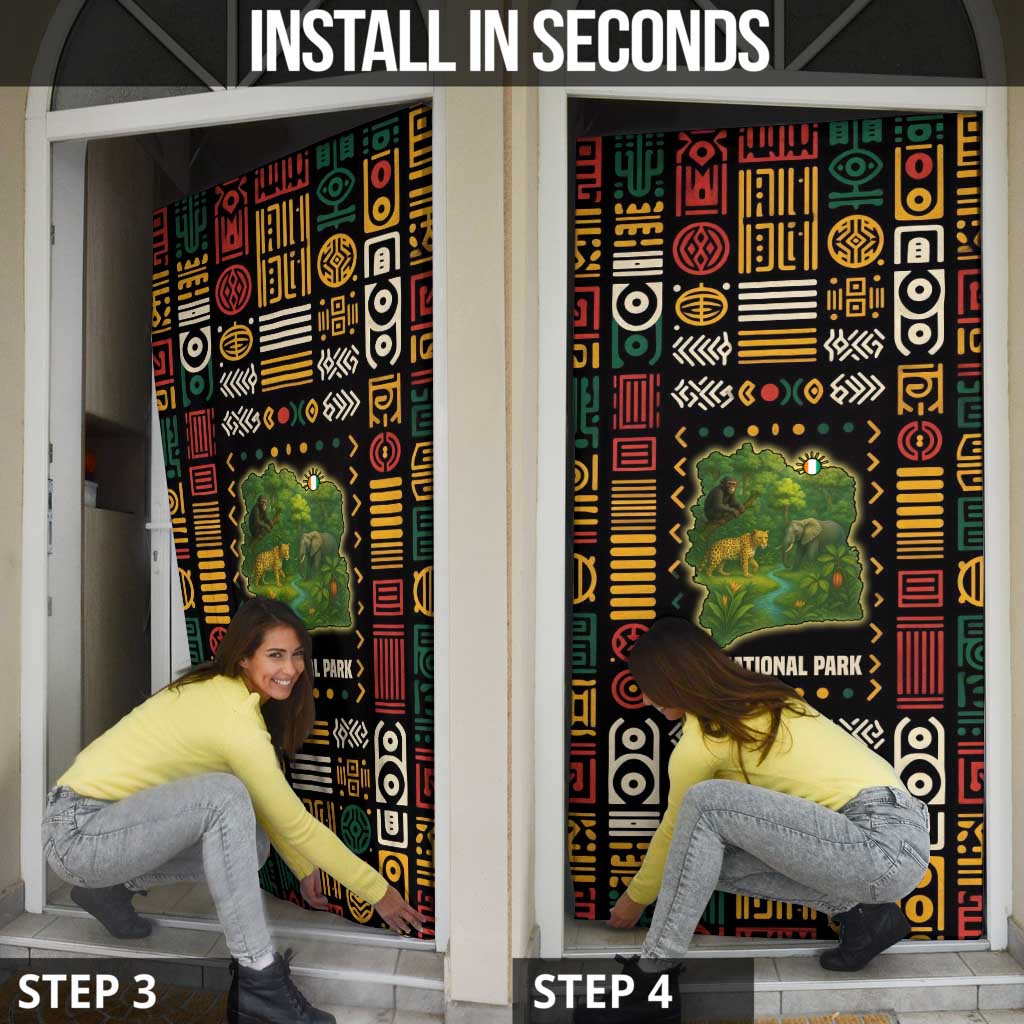 Ivory Coast Door Cover with Taï National Park Wildlife Map Design - Wonder Print Shop