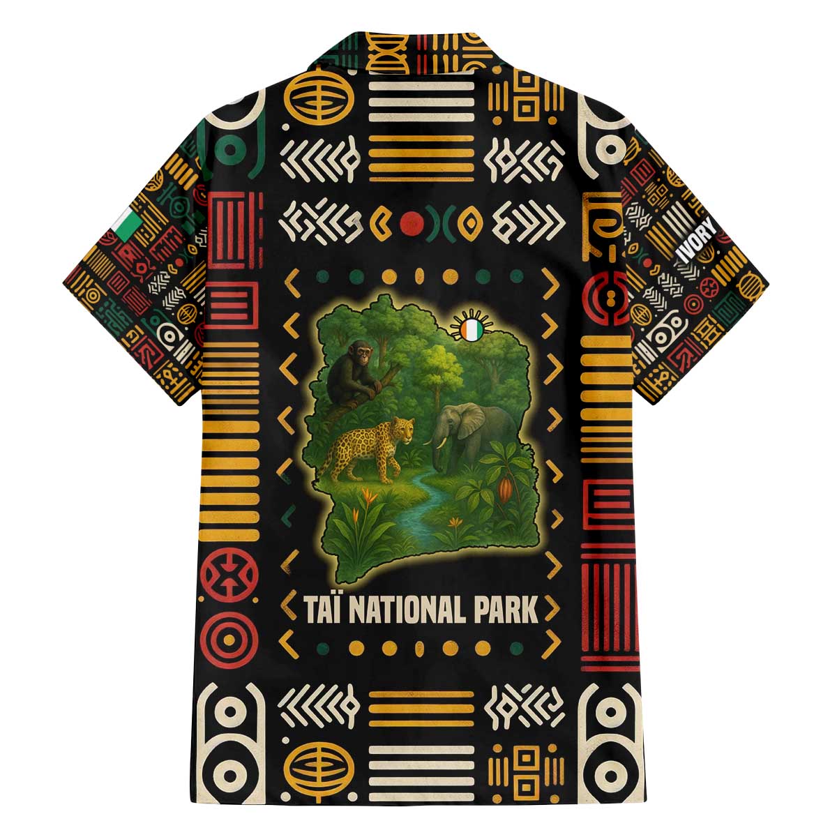 Ivory Coast Family Matching Off The Shoulder Long Sleeve Dress and Hawaiian Shirt with Taï National Park Wildlife Map Design - Wonder Print Shop