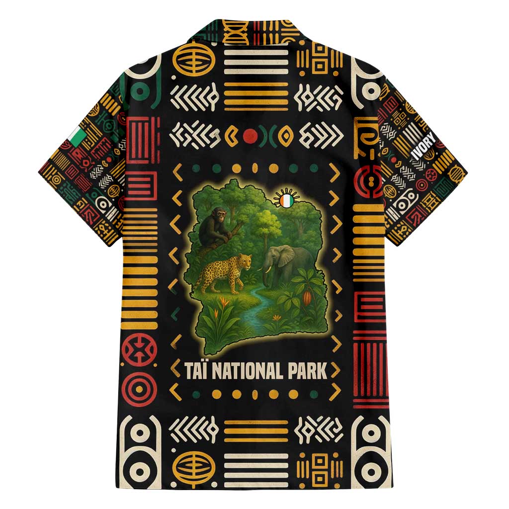 Ivory Coast Family Matching Off Shoulder Maxi Dress and Hawaiian Shirt with Taï National Park Wildlife Map Design - Wonder Print Shop