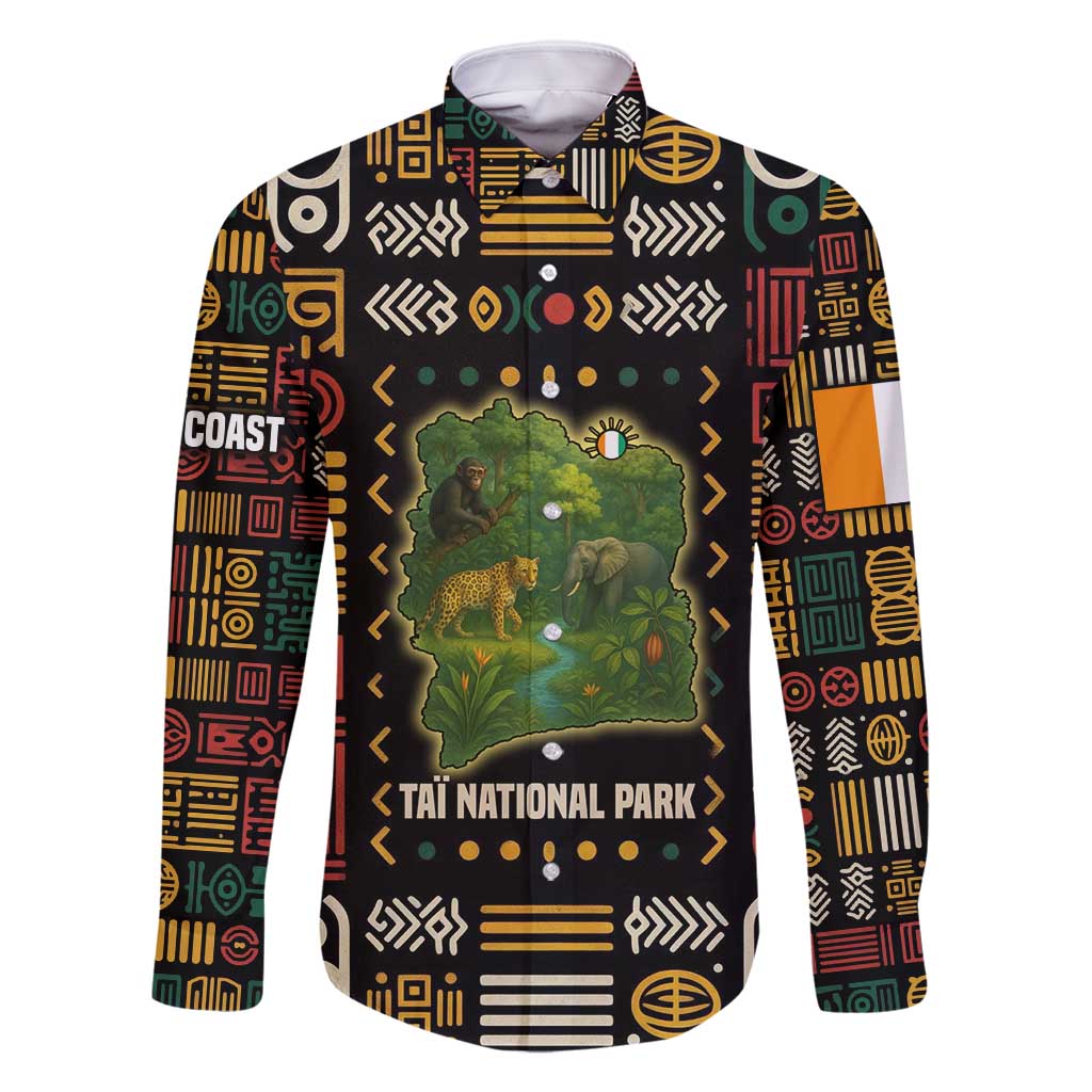 Ivory Coast Family Matching Off Shoulder Maxi Dress and Hawaiian Shirt with Taï National Park Wildlife Map Design - Wonder Print Shop