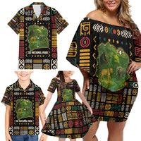 Ivory Coast Family Matching Off Shoulder Short Dress and Hawaiian Shirt with Taï National Park Wildlife Map Design - Wonder Print Shop