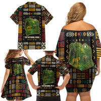 Ivory Coast Family Matching Off Shoulder Short Dress and Hawaiian Shirt with Taï National Park Wildlife Map Design - Wonder Print Shop
