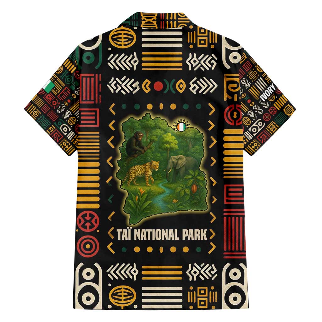 Ivory Coast Family Matching Short Sleeve Bodycon Dress and Hawaiian Shirt with Taï National Park Wildlife Map Design - Wonder Print Shop
